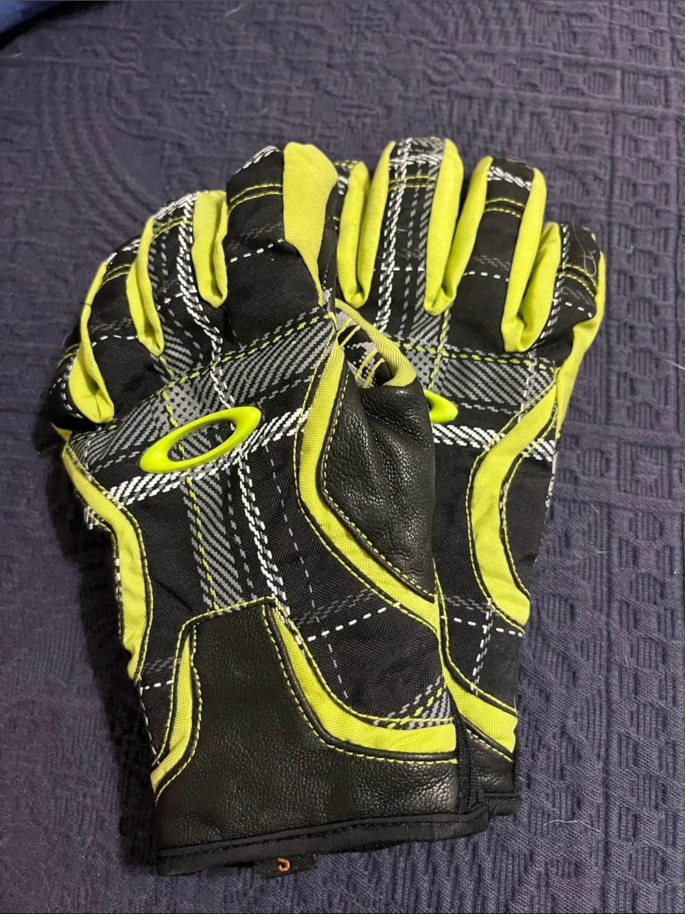 Oakley Black and Neon Yellow Plaid Performance Gloves